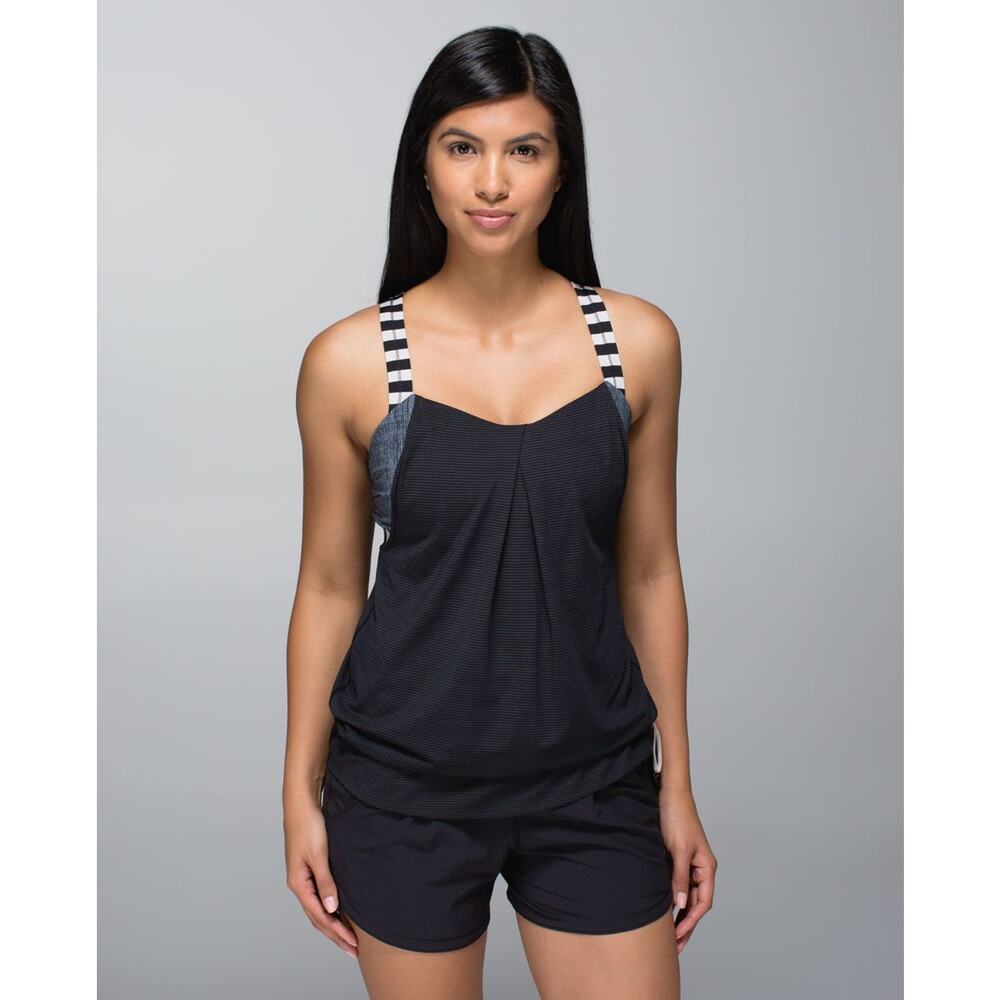 Lululemon Rest Less Tank Black White Striped Y-Back Built-In Bra Size 8 - Picture 7 of 8